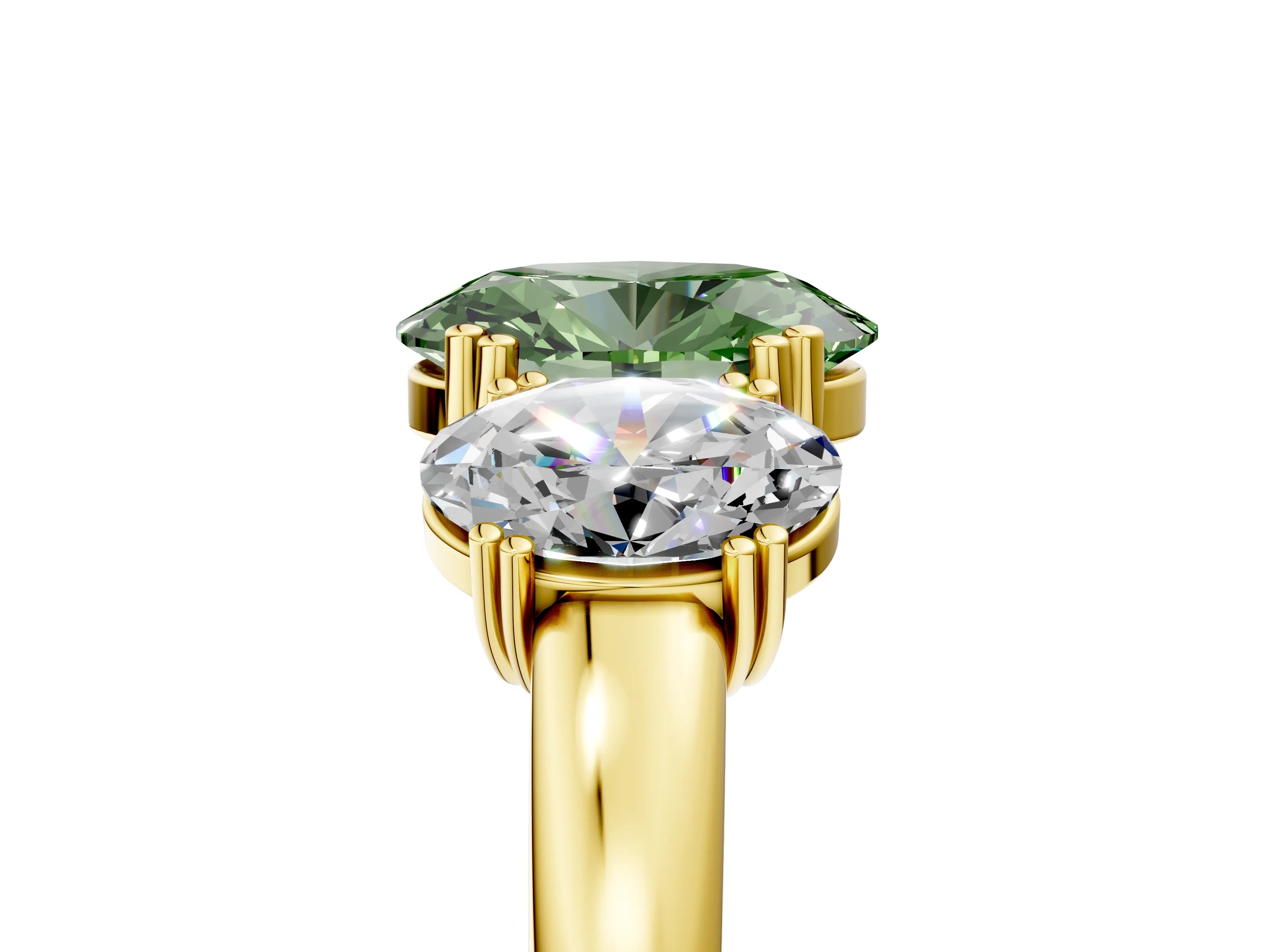 Yellow gold Three-Stone Fancy Green Oval Cut Cut Diamond Ring with Channel Set Band and Four-Prong Setting_5