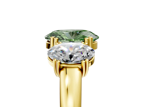 Yellow gold Three-Stone Fancy Green Oval Cut Cut Diamond Ring with Channel Set Band and Four-Prong Setting_5