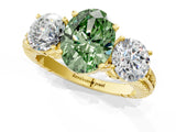 Yellow gold Three-Stone Fancy Green Oval Cut Cut Diamond Ring with Channel-Set Band and Prong Setting_1