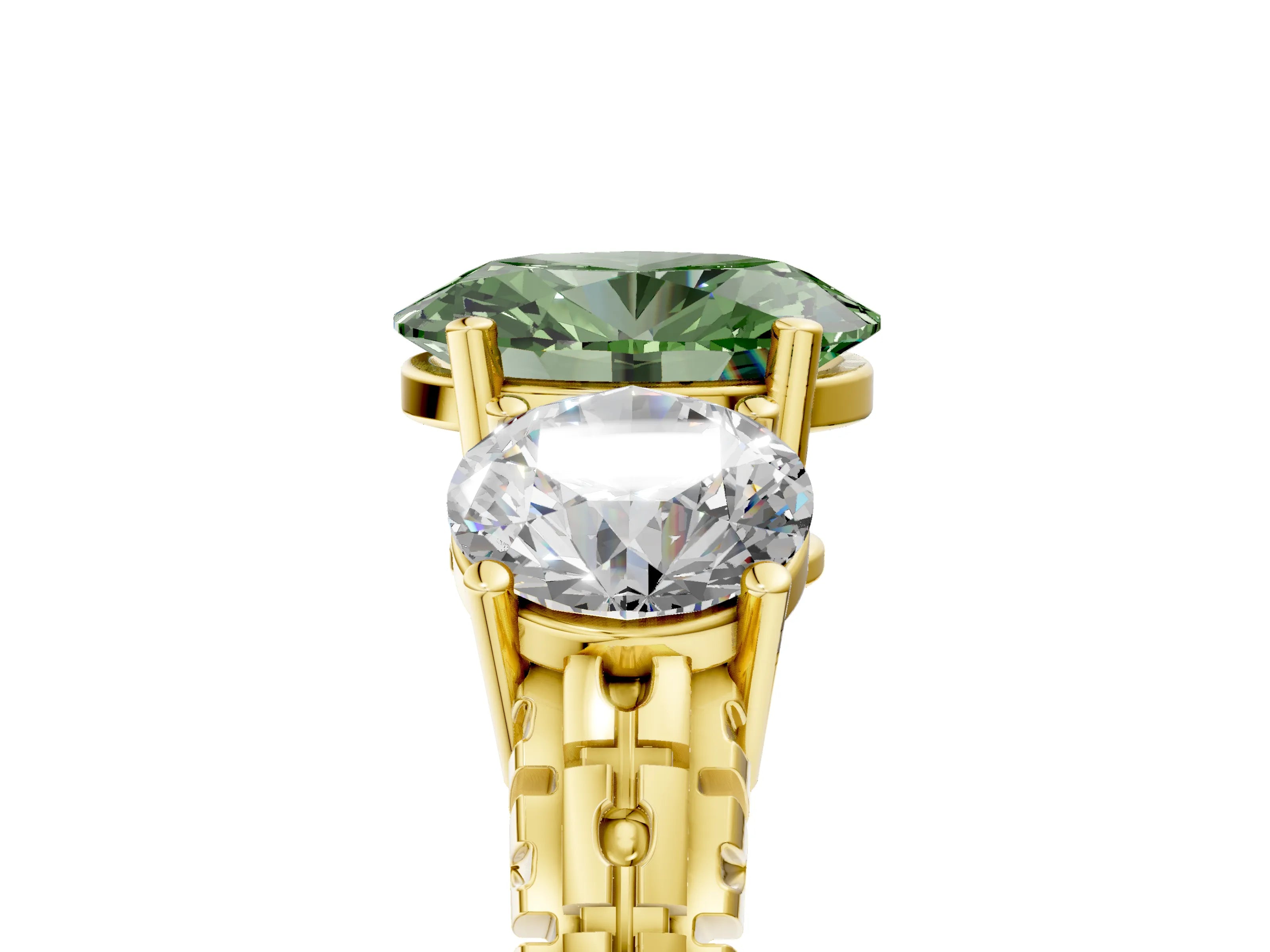Yellow gold Three-Stone Fancy Green Oval Cut Cut Diamond Ring with Channel-Set Band and Prong Setting_5
