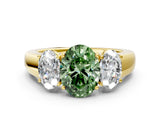 Yellow gold Three-Stone Fancy Green Oval Cut Cut Diamond Ring with Prong Setting and Classic Band
