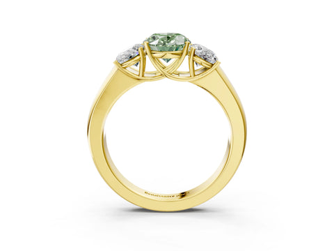 Yellow gold Three-Stone Fancy Green Oval Cut Cut Diamond Ring with Prong Setting and Classic Band_3