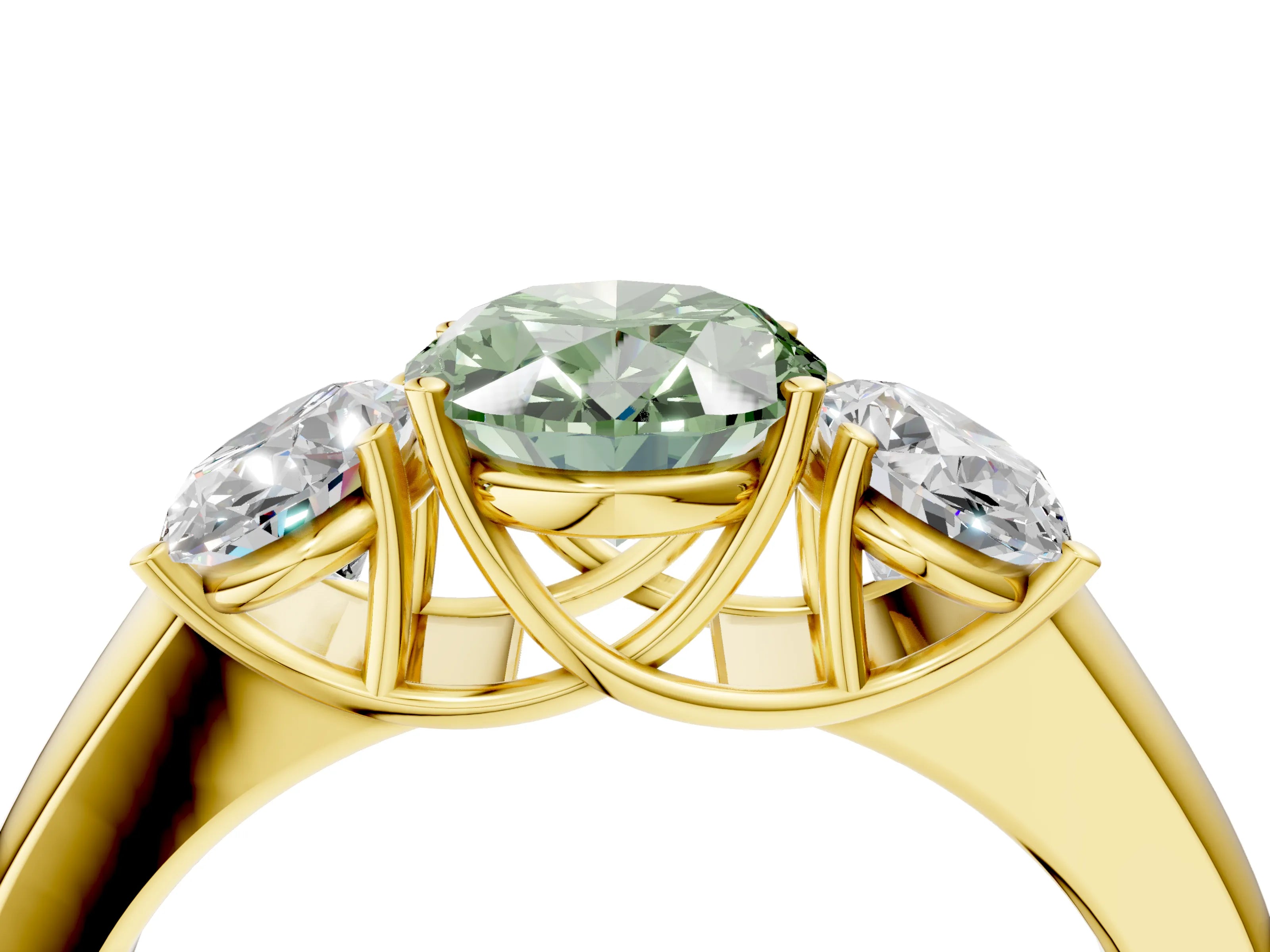 Yellow gold Three-Stone Fancy Green Oval Cut Cut Diamond Ring with Prong Setting and Classic Band_4