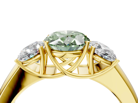 Yellow gold Three-Stone Fancy Green Oval Cut Cut Diamond Ring with Prong Setting and Classic Band_4