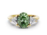 Yellow gold Three-Stone Fancy Green Oval Cut Cut Diamond Ring with Trillion Side Stones and Four-Prong Setting_3