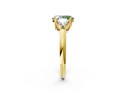 Yellow gold Three-Stone Fancy Green Oval Cut Cut Diamond Ring with Trillion Side Stones and Four-Prong Setting_5