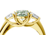 Yellow gold Three-Stone Fancy Green Oval Cut Cut Diamond Ring with Trillion Side Stones and Four-Prong Setting_7