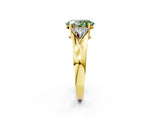 Yellow gold Three-Stone Fancy Green Oval Cut Cut Diamond Ring with Trillion Side Stones on a Split Shank Band_2