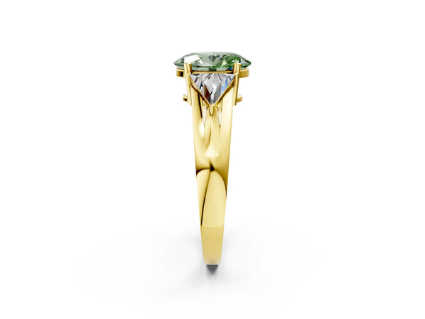 Yellow Gold Oval Split Shank Three Stone Engagement Ring Setting for Fancy Green Center