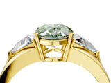 Yellow gold Three-Stone Fancy Green Oval Cut Cut Diamond Ring with Trillion Side Stones on a Split Shank Band_4