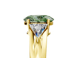 Yellow gold Three-Stone Fancy Green Oval Cut Cut Diamond Ring with Trillion Side Stones on a Split Shank Band_5