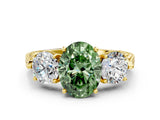 Yellow gold Three-Stone Fancy Green Oval Cut Cut Milgrain Band Prong Setting Ring