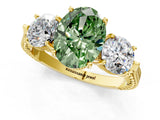 Yellow gold Three-Stone Fancy Green Oval Cut Cut Milgrain Band Prong Setting Ring_1