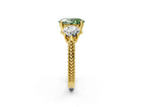 Yellow gold Three-Stone Fancy Green Oval Cut Cut Milgrain Band Prong Setting Ring_2