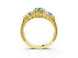 Yellow gold Three-Stone Fancy Green Oval Cut Cut Milgrain Band Prong Setting Ring_3