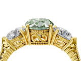 Yellow gold Three-Stone Fancy Green Oval Cut Cut Milgrain Band Prong Setting Ring_4