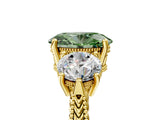 Yellow gold Three-Stone Fancy Green Oval Cut Cut Milgrain Band Prong Setting Ring_5