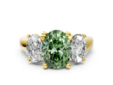 Yellow gold Three-Stone Fancy Green Oval Cut Cut Solitaire Ring with Classic Prong Setting
