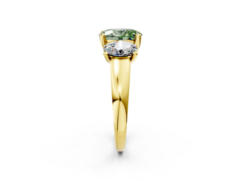 Yellow gold Three-Stone Fancy Green Oval Cut Cut Solitaire Ring with Classic Prong Setting_2