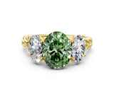 Yellow gold Three-Stone Fancy Green Oval Cut Diamond Braided Band Ring with Four-Prong Setting_40
