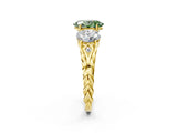 Yellow gold Three-Stone Fancy Green Oval Cut Diamond Braided Band Ring with Four-Prong Setting_42