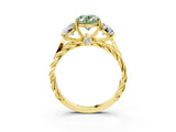 Yellow gold Three-Stone Fancy Green Oval Cut Diamond Braided Band Ring with Four-Prong Setting_43