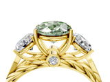 Yellow gold Three-Stone Fancy Green Oval Cut Diamond Braided Band Ring with Four-Prong Setting_44
