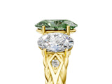 Yellow gold Three-Stone Fancy Green Oval Cut Diamond Braided Band Ring with Four-Prong Setting_45