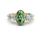 Yellow gold Three-Stone Fancy Green Oval Cut Diamond Channel Set Engagement Ring with Prong Setting_12