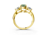 Yellow gold Three-Stone Fancy Green Oval Cut Diamond Channel Set Engagement Ring with Prong Setting_15