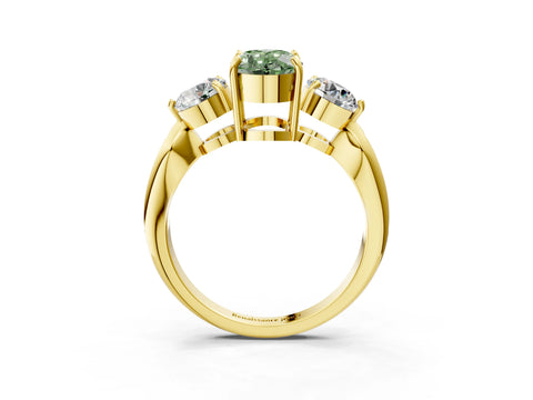 Yellow gold Three-Stone Fancy Green Oval Cut Diamond Channel Set Engagement Ring with Prong Setting_15