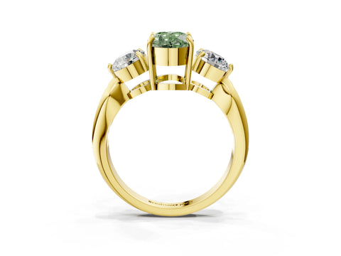 Yellow gold Three-Stone Fancy Green Oval Cut Diamond Channel Set Engagement Ring with Prong Setting_3