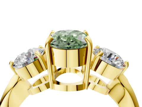 Yellow gold Three-Stone Fancy Green Oval Cut Diamond Channel Set Engagement Ring with Prong Setting_4
