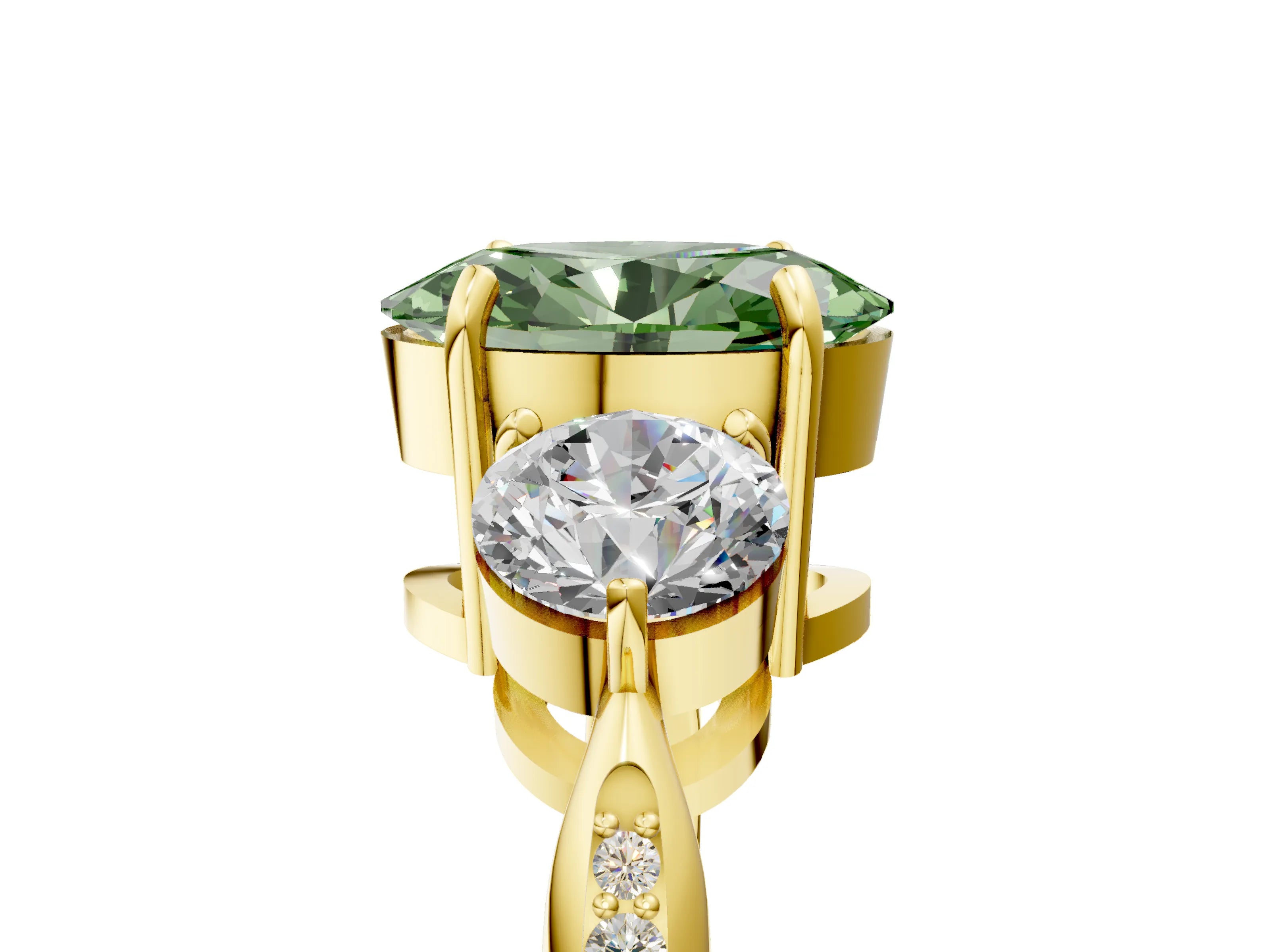 Yellow gold Three-Stone Fancy Green Oval Cut Diamond Channel Set Engagement Ring with Prong Setting_5