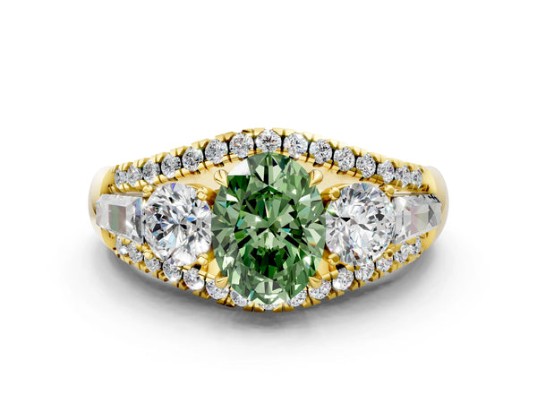 Yellow Gold Oval Five Stone Baguette Engagement Ring Setting for Fancy Green Center