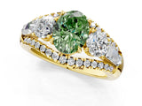 Yellow gold Three-Stone Fancy Green Oval Cut Diamond Engagement Ring with Pave Band and Prong Setting_1