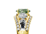 Yellow gold Three-Stone Fancy Green Oval Cut Diamond Engagement Ring with Pave Band and Prong Setting_5