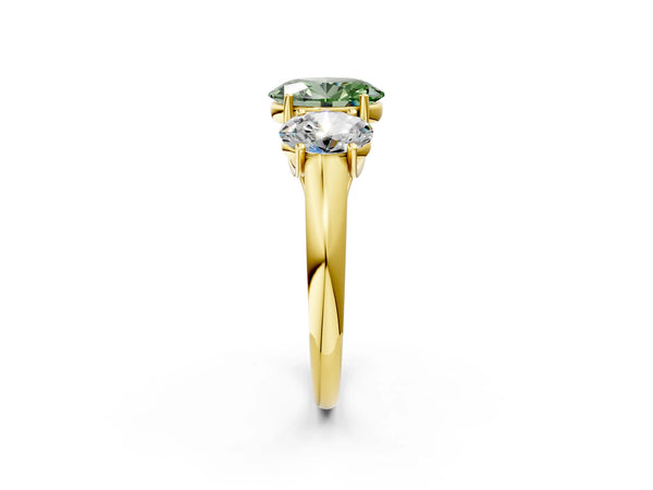 Yellow gold Three-Stone Fancy Green Oval Cut Diamond Engagement Ring with Prong Setting