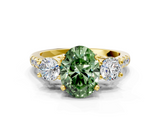 Yellow gold Three-Stone Fancy Green Oval  Cut Diamond Pavé Band with Four-Prong Setting_28