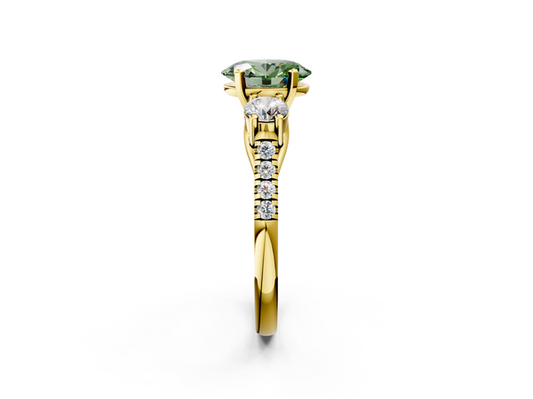 Yellow gold Three-Stone Fancy Green Oval Cut Diamond Pavé Band with Four-Prong Setting