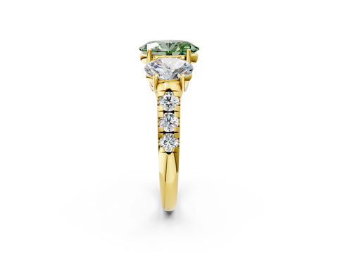 Yellow gold Three-Stone Fancy Green Oval Cut Diamond Pavé Band with Prong Setting_2