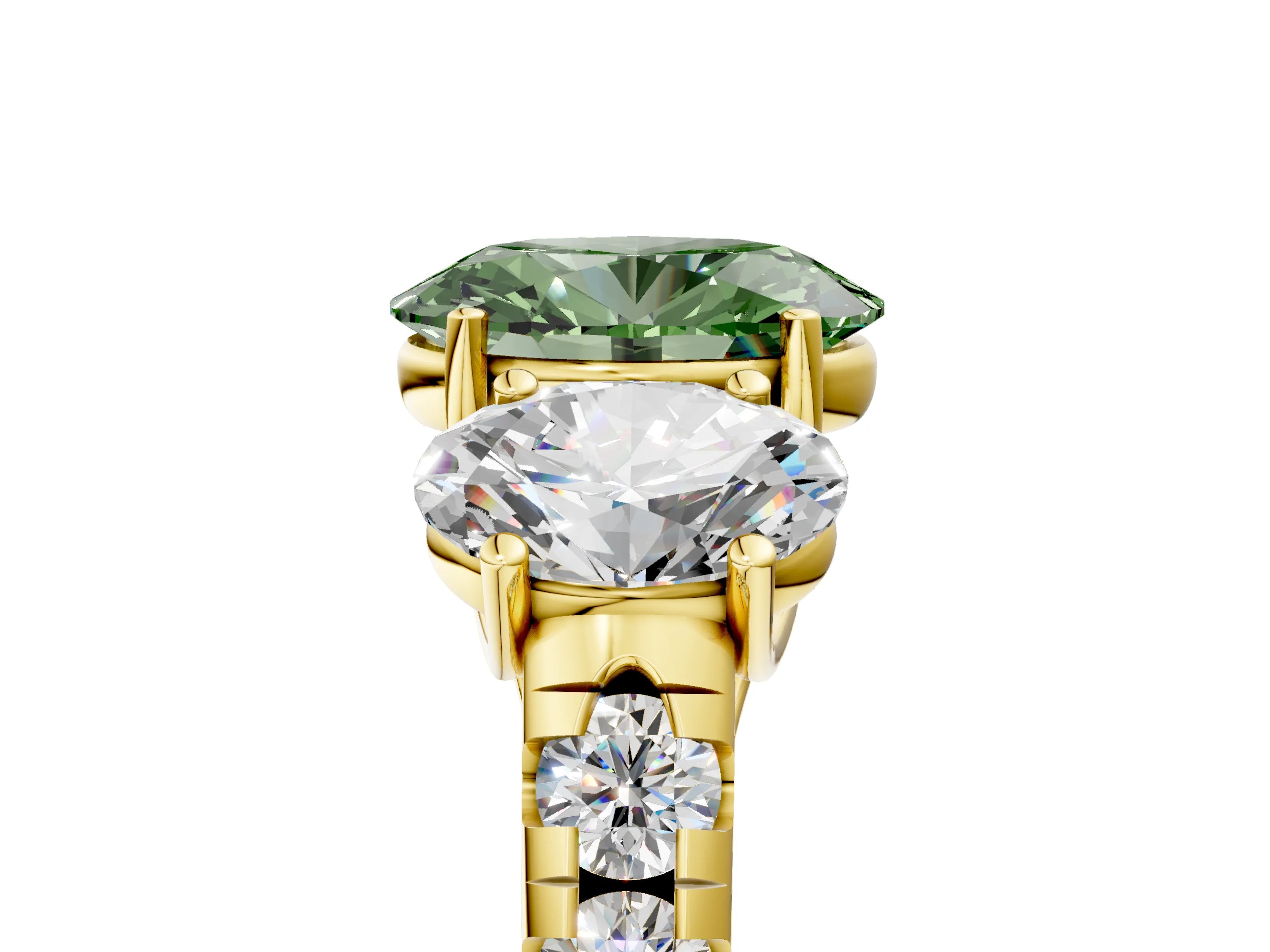 Yellow gold Three-Stone Fancy Green Oval Cut Diamond Pavé Band with Prong Setting_5