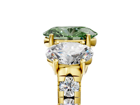 Yellow gold Three-Stone Fancy Green Oval Cut Diamond Pavé Band with Prong Setting_5