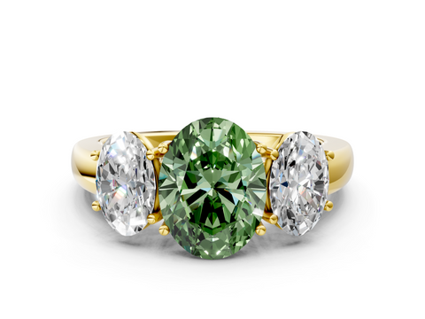 Yellow gold Three-Stone Fancy Green Oval  Cut Diamond Ring with Channel-Set Band and Four-Prong Setting_44