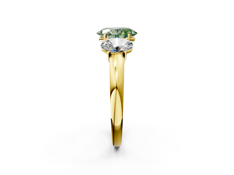 Yellow gold Three-Stone Fancy Green Oval  Cut Diamond Ring with Channel-Set Band and Four-Prong Setting_46