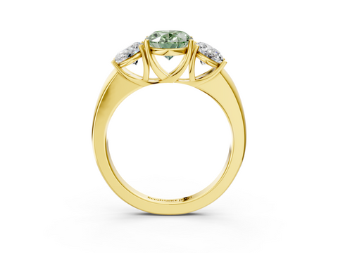 Yellow gold Three-Stone Fancy Green Oval  Cut Diamond Ring with Channel-Set Band and Four-Prong Setting_47
