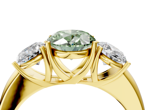 Yellow gold Three-Stone Fancy Green Oval  Cut Diamond Ring with Channel-Set Band and Four-Prong Setting_48