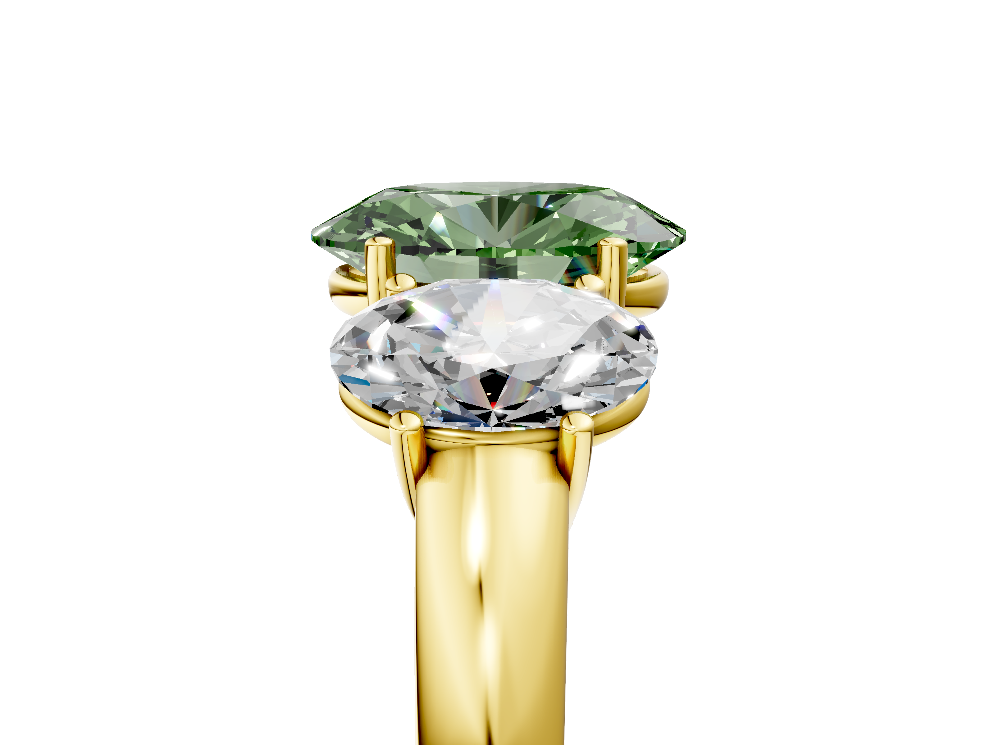 Yellow gold Three-Stone Fancy Green Oval  Cut Diamond Ring with Channel-Set Band and Four-Prong Setting_49