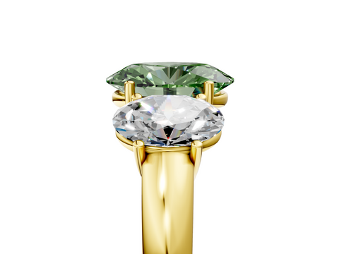 Yellow gold Three-Stone Fancy Green Oval  Cut Diamond Ring with Channel-Set Band and Four-Prong Setting_49