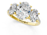 Yellow gold Three-Stone Fancy Green Oval Cut Diamond Ring with Pavé Band and Prong Setting_64